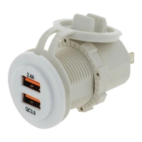Dual USB White Socket Port 1 2.4A Port 2: Qc3.0 Non Led - White