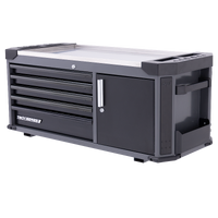 Tech Series Tool Box with Power Tool Cupboard and Built-in Power Board - 5 Drawer - Diamond Black