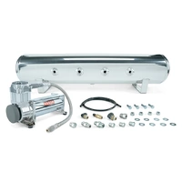 4 Gal. 7-Port Tank w/ Viair 444c Chrome Compressor - Incl. Fittings & Mounting Hardware