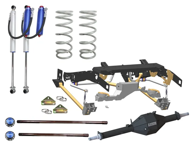 Superior Weld In Coil Conversion Kit with Superior Chromoly Diamond Diff Housing, Remote Reservoir Shock Absorbers & Coil Springs Render