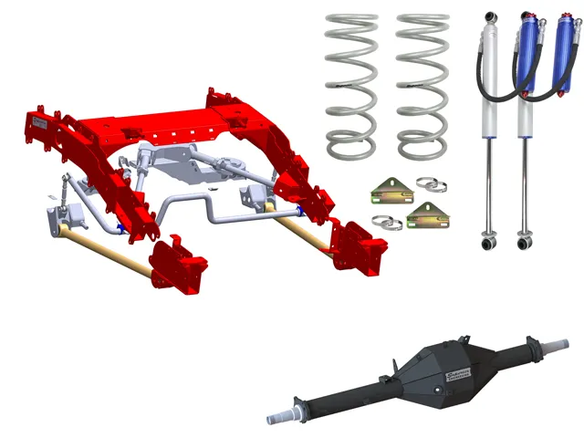 Superior Bolt In Coil Conversion Kit with Superior Track Corrected Chromoly Diamond Diff Housing, Remote Reservoir Shock Absorbers & Coil Springs Render