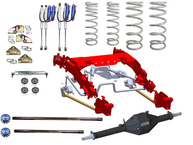 Superior Bolt In Coil Conversion Kit with Superior Track Corrected Chromoly Diamond Diff Housing, Remote Reservoir Shock Absorbers & Coil Springs Render