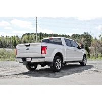 3" Cat Back, Single Side Dual Outlet in Front of Rear Wheel, Race Version (F-150 15-20) - BC Aluminized Steel - T304 Stainless Steel Tip